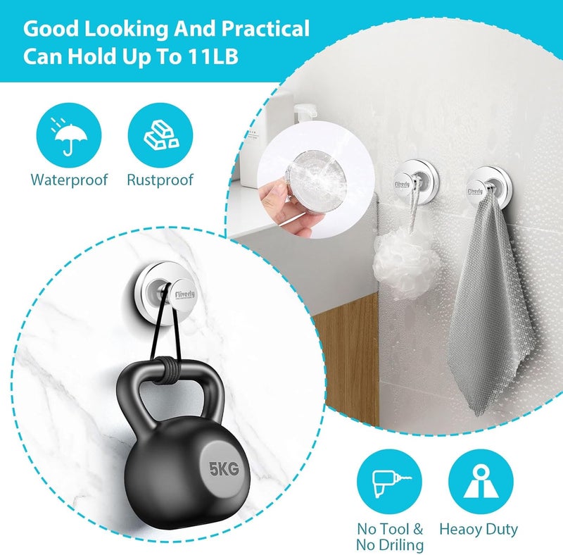 Fliverly 2pcs Suction Cup Hooks for Shower,Inside Shower,Wall,Bathroom,Bedroom,Kitchen,Door,Glass Window, Mirror, Tile, No Drilling Hanging for Towels,Robes,Loofah,hat,Clothing,Wreath (Chrome) - Image 5